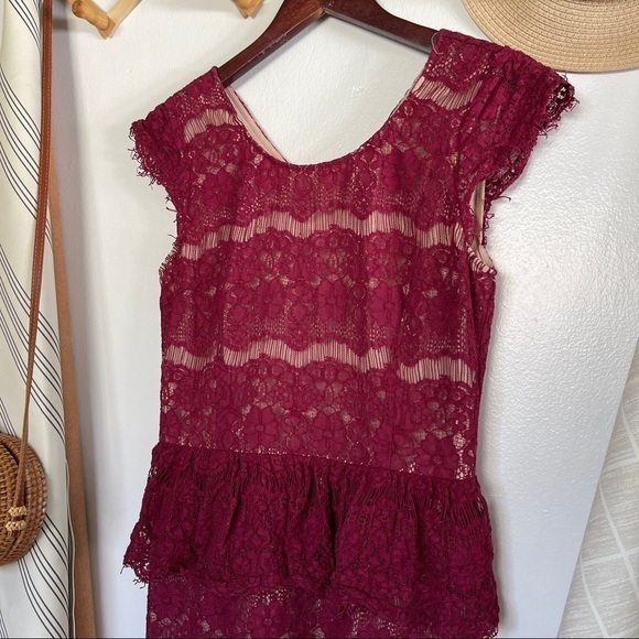 Anthropologie Maeve Wine Lace Elsa Peplum Dress - Picture 3 of 4